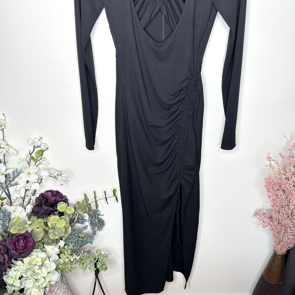 NICHOLAS Nadia Bandeau Halter Ruched Maxi Dress Black Sz 2 $495 {3J16} - Picture 3 of 8